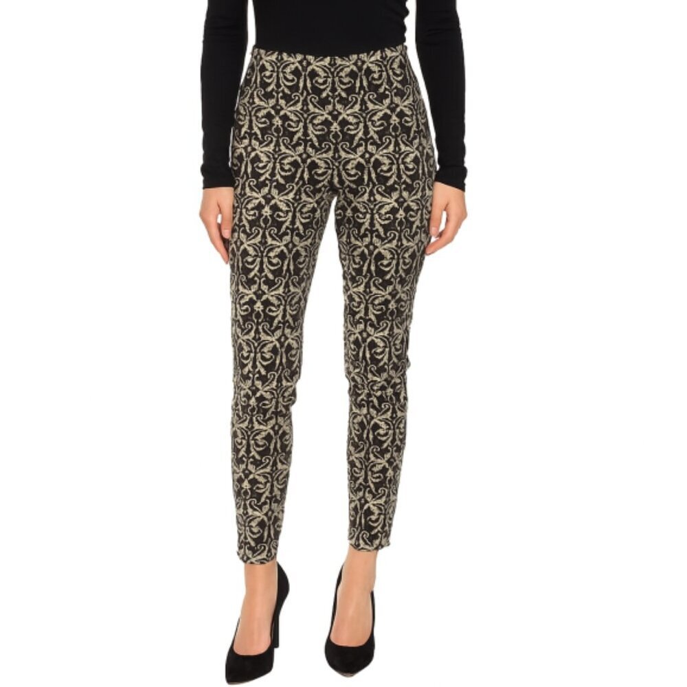 Alice + Olivia 'Royce' Textured Damask Skinny Pants, Black/Cream/Metallic Gold